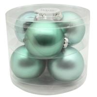 Tube met 12 mint groene kerstballen van glas 10 cm glans en mat - Kerstbal