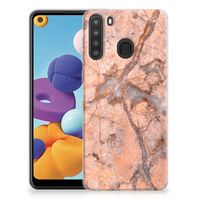 Samsung Galaxy A21 TPU Siliconen Hoesje Marmer Oranje