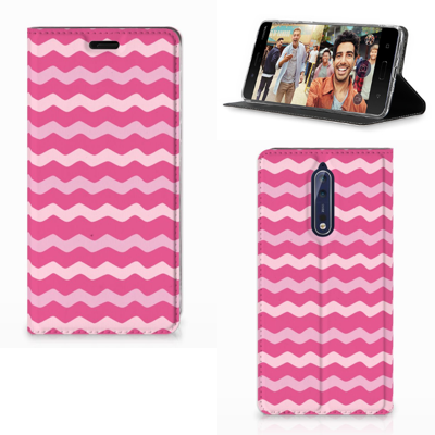 Nokia 8 Hoesje met Magneet Waves Pink