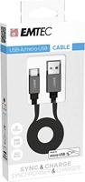 Emtec ECCHAT700MB USB-A/Micro-USB-kabel, collectie T700, voor smartphone en tablet, 120 cm platte kabel