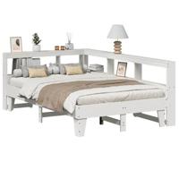 vidaXL Bed met boekenkast zonder matras grenenhout wit 140x190 cm, bed, slaapkamermeubels, massief houten bed, tweepersoonsbed, houten bed