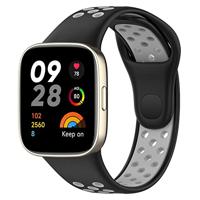 By Qubix - Siliconen sportband - Zwart met grijs - Compatible met Xiaomi Redmi Watch 3 - Compatible Xiaomi bandje
