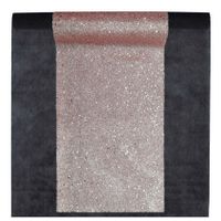 Feest tafelkleed met glitter tafelloper - op rol - zwart/rose goud - 10 meter