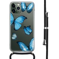 iPhone 11 Pro hoesje met koord - Crossbody - Blauwe vlinders