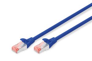 Digitus DK-1644-100/B RJ45 Netwerkkabel, patchkabel CAT 6 S/FTP 10.00 m Blauw Afscherming gevlochten, Halogeenvrij, Vlambestendig, Folie afscherming,