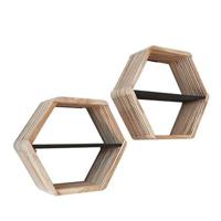 Hoyz Collection - Wandschap Hexagon Teakhout - Set van 2 - thumbnail