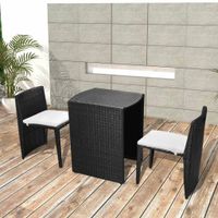 3-delige Bistroset met kussens poly rattan zwart - thumbnail