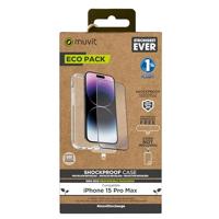 Muvit for Change Shockproof 2M Apple iPhone 15 Pro Max + displaybeschermfolie van gehard glas, plat, zwart frame