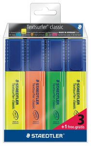 Staedtler markeerstift Textsurfer Classic, etui 3 + 1 gratis