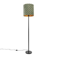 QAZQA Vloerlamp zwart kap pauw dessin gouden binnenkant 40 cm -