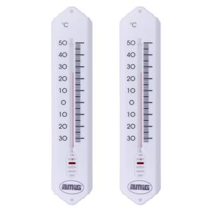 Thermometer binnen/buiten - 2x - kunststof - wit - 19 x 5 cm