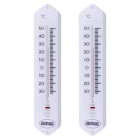 Thermometer binnen/buiten - 2x - kunststof - wit - 19 x 5 cm - thumbnail