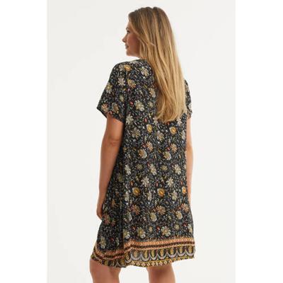 STUDIO jurk Birgitte met all over print zwart/wit/roodbruin