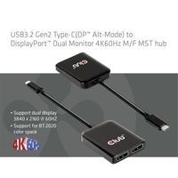 Club 3D USB 3.2 Gen2 type-C (DP Alt-Mode) naar DisplayPort Dual Monitor 4K60Hz M/F MST Hub displayport splitter - thumbnail