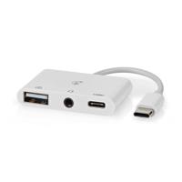 NEDIS USB Multi-Port Adapter | USB 2.0 | USB-C™ Socket | USB-A Female/USB-C™ Female / 3.5 mm Socket | 480 Mbps | Rond | Vernikkeld | PVC | Wit | Box