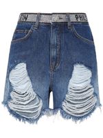 Philipp Plein short en jean à effet usé - Bleu