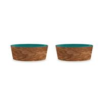 Tarhong voerbak hond olive melamine houtprint / teal zeegroen