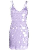 Rabanne robe courte brodée de sequins à col v - Violet