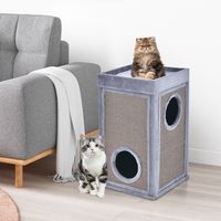 Kattenhol 3 Etages 69 cm Hoog Kattenhuis met Krabplank en Afneembare Mat Kattenbak voor Katten tot 15 kg Kattenkrabpaal Grijs