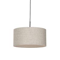 QAZQA - Modern Landelijke Hanglamp | Eettafel | Eetkamer zwart met beige kap 50 cm - Combi 1 | Woonkamer | Slaapkamer | Keuken - Stof Rond - E27 Geschikt voor LED - Max. 1 x 60 Watt