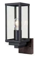 Buitenwandlamp Karo,1 lamp buitenlamp in houtlook/zwart, 1 x E27 max. 60 watt, klassieke buitenwandlamp