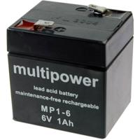 multipower MP1-6 Loodaccu 6 V 1 Ah Loodvlies (AGM) (b x h x d) 51 x 55 x 42 mm Kabelschoen 4.8 mm Onderhoudsvrij, Geringe zelfontlading - thumbnail