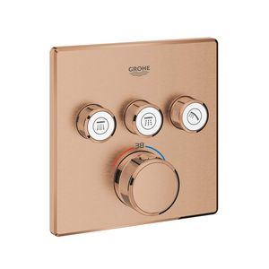 Inbouwkraan Grohe Grohtherm Smart Control Thermostaatkraan met 3-weg Omstelling Vierkant Warm Sunset Geborsteld