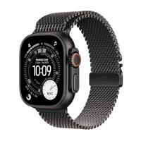 Apple Watch Ultra 3 GPS + Cellular 49 mm Premium hardloop- en multisport-smartwatch met robuuste kast van zwart titanium, Milanees bandje van zwart titanium (L)