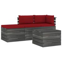 vidaXL 4-delige Loungeset met kussens pallet massief grenenhout