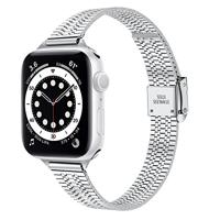 By Qubix - Stainless steel slim fit bandje - Zilver - Compatible met Apple Watch 44mm / 45mm / 46mm / 49mm - Compatible Apple watch bandjes