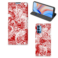 Mobiel BookCase OPPO Reno4 Pro 5G Angel Skull Rood