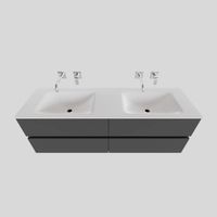 Badkamermeubel Solid Surface BWS Oslo 150x46 cm Dubbel Mat Antraciet 4 Laden (0 kraangaten)