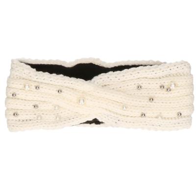Winter hoofdband wit met parels en fleece voering voor dames Winter hoofdband wit met parels en fleece voering voor dames