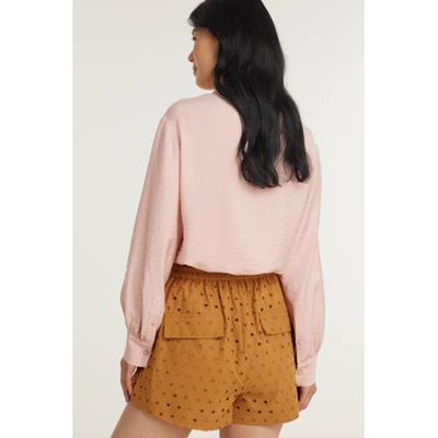 JOSH V high waist wide leg korte broek Dahlia met textuur cognac JOSH V high waist wide leg korte broek Dahlia met textuur cognac