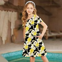 Meisjes Casual jurk Jurk met bandjes A lijn jurk Korte mouw Grafisch Bloemig Ruitjes 3D-geprinte afbeelding Jurken leuke Style Casual Zoet Boven de knie Polyester Jurk Zomer Lente Kinderen Sport Lightinthebox