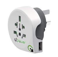Q2 Power | World to Australia USB | Universal-Reiseadapter mit Erdungsstecker | KID SAFE Stoßschutz | Spannung und Leistung 100V-1000W / 250V-2500W
