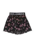 Dolce & Gabbana Kids jupe en tulle à taille logo - Noir