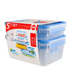 Emsa Clip & Close vershoudbakjes, 5-delige set, 0,2 / 0,55 / 1,0 / 1,2 / 2,2 L doos rechthoekig