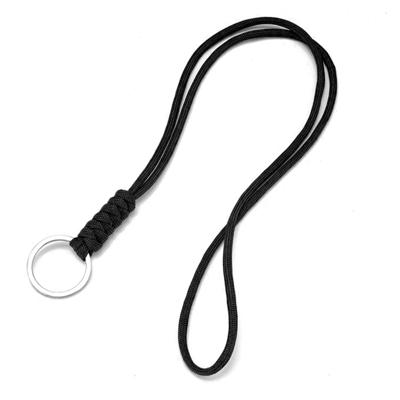 Lang Sleutelkoord Zwart Paracord met Zilverkleurige Ring Lang Sleutelkoord Zwart Paracord met Zilverkleurige Ring