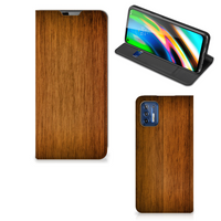 Motorola Moto G9 Plus Book Wallet Case Donker Hout - thumbnail