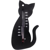 Nature Buitenthermometer - zwart - kat - 15 cm - buiten thermometer   -