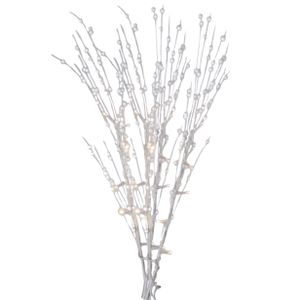 Witte glitter kunstbloemen kunsttak 76 cm met LED verlichting