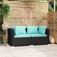 Tweezitsbank met kussens poly rattan zwart - thumbnail