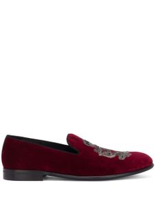 Dolce & Gabbana chaussons en velours à broderies - Rouge