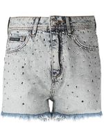 Philipp Plein short orné de cristaux à patch logo - Bleu - thumbnail