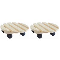 2x Planten trolleys/multirollers rond 30 cm naturel