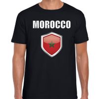 Marokko landen supporter t-shirt met Marokkaanse vlag schild zwart heren - thumbnail