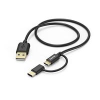 Hama 2-in-1 micro-USB-kabel met USB Type-C-adapter, 1 m, zwart