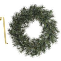 Kerstkrans groen 60 cm kunststof incl. messing deurhanger - thumbnail