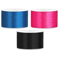 Sierlinten/cadeaulinten/satijnen linten - Set 3x stuks - blauw/roze/zwart - 38 mm x 25 meter - thumbnail